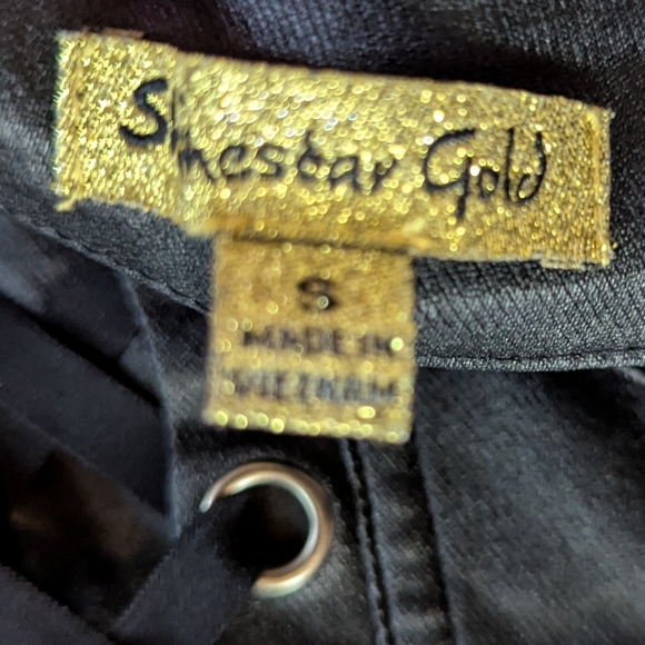 Shinestar Gold Black Pleather-look Lace up Front Pants Goth Rock Punk Club Small - Picture 5 of 6